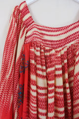 Honey Mini Dress - Carnelian Red Waves - Vintage Indian Sari - Free Size