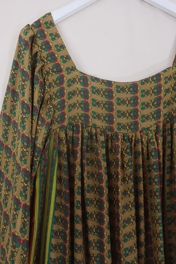 Honey Mini Dress - Hazel & Pine Boquets - Vintage Indian Sari - Free Size By All About Audrey