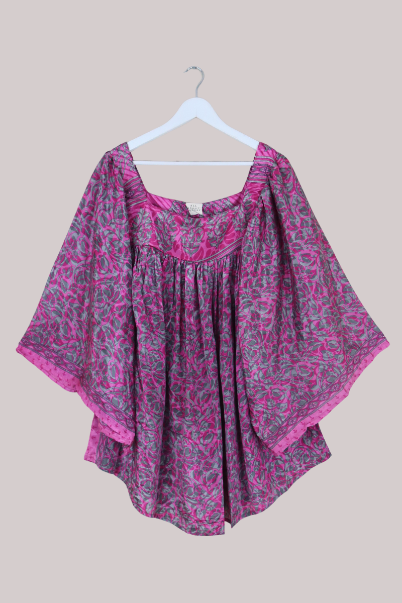 Honey Top in Flamingo & Silver Crawling Vines - Free Size