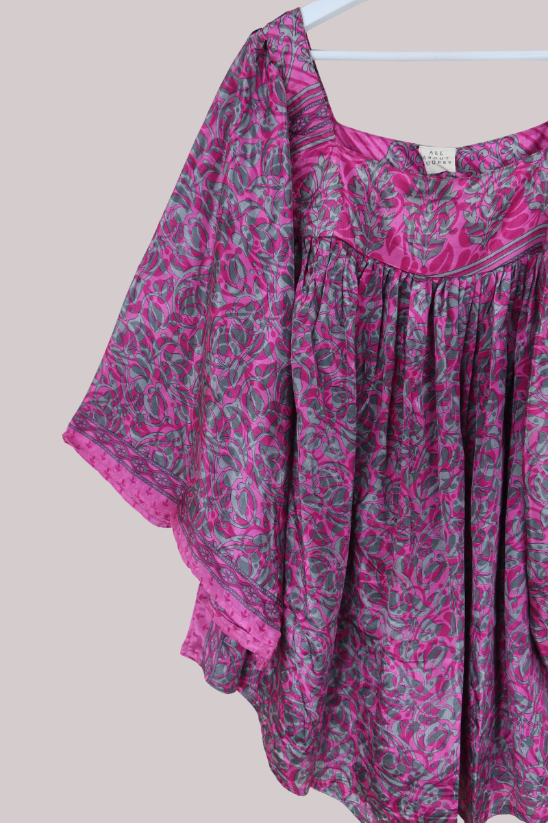 Honey Top in Flamingo & Silver Crawling Vines - Free Size