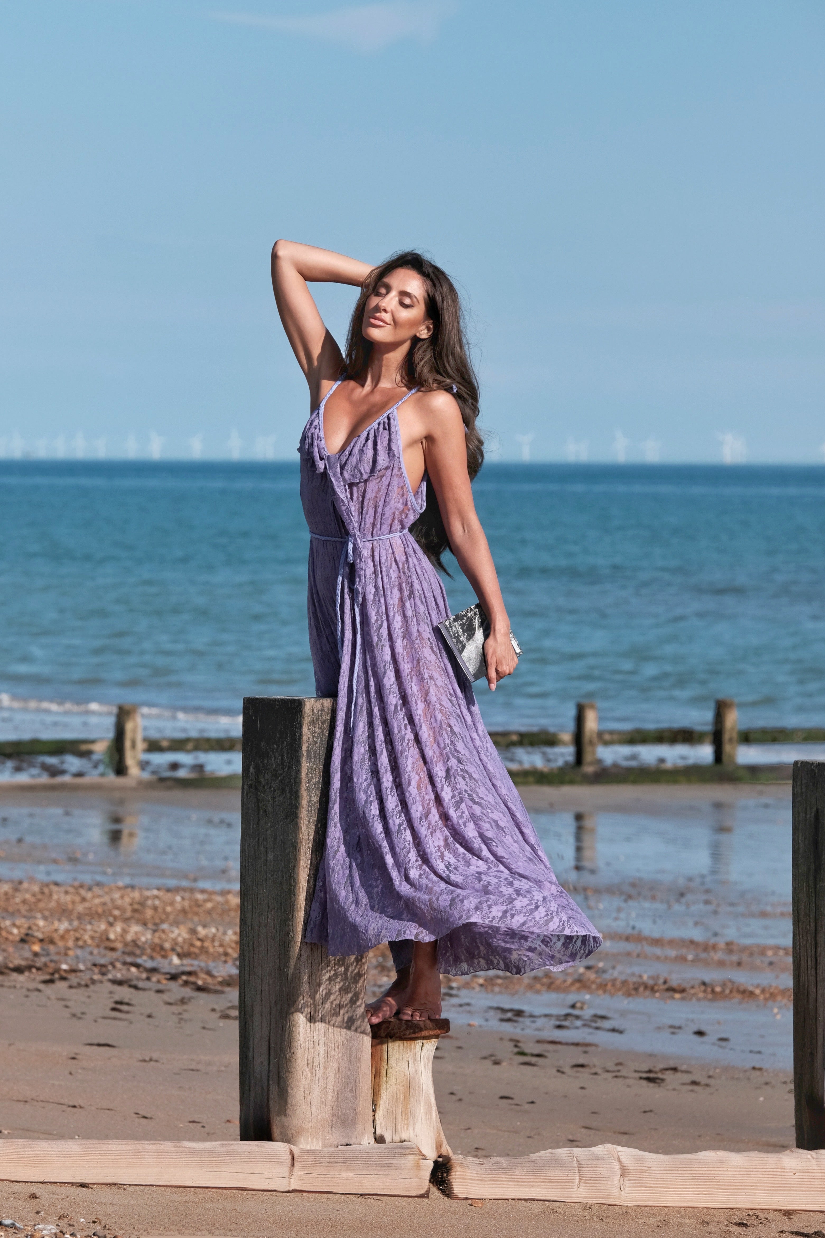Delphi Maxi Dress in Periwinkle Purple Chantilly Lace