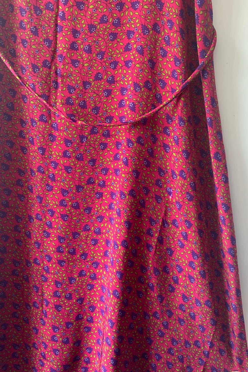 Jamie Dress - Indian Sari Slip - Raspberry Pink & Plum Floral - Size M/L