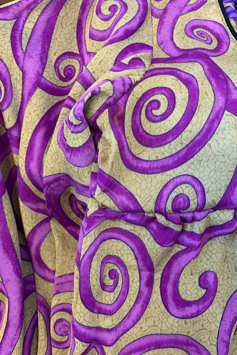 Jude Tunic Top - Cardamom Cream & Pink Swirls - Vintage Indian Sari - Size S