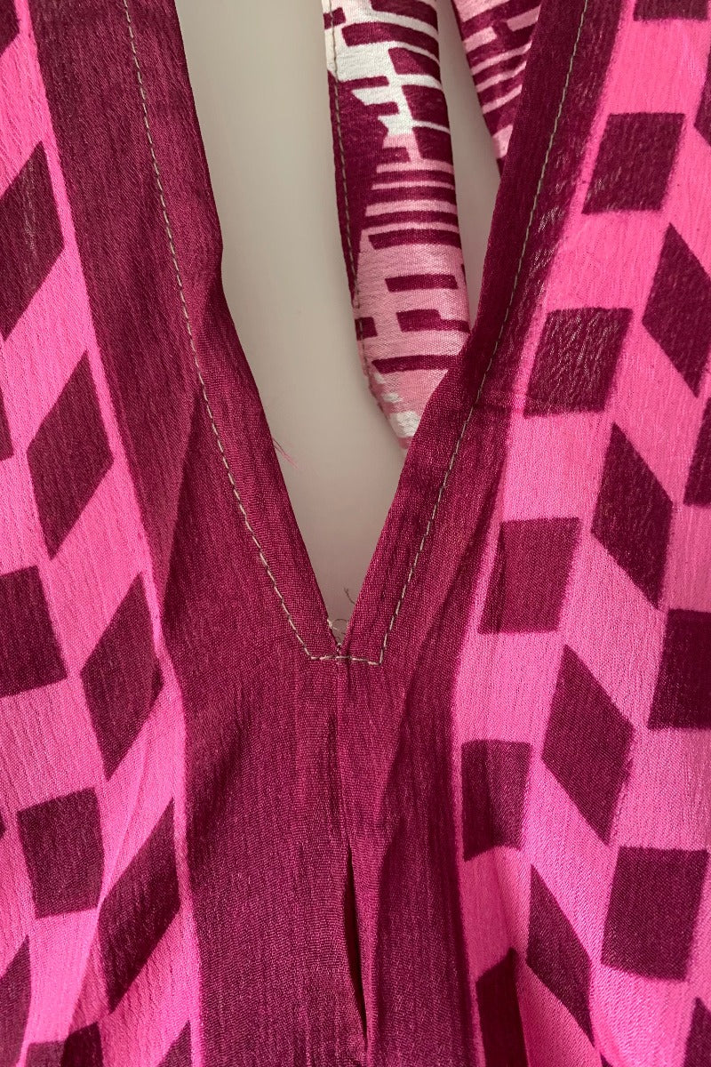 Athena Maxi Dress - Vintage Sari - Candy Pink Diamonds - S to L/XL