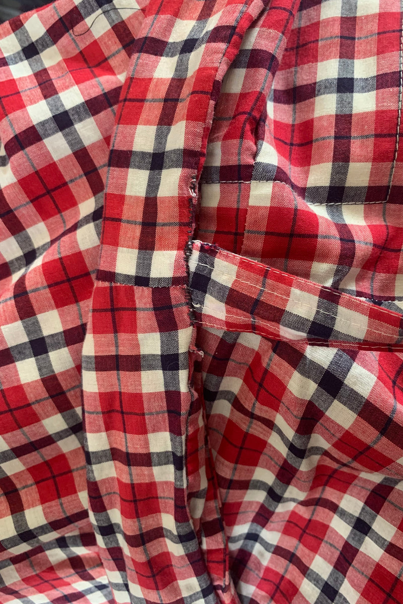 70's Vintage - Gingham Tea Dress - Cherry, White & Navy- Size XS