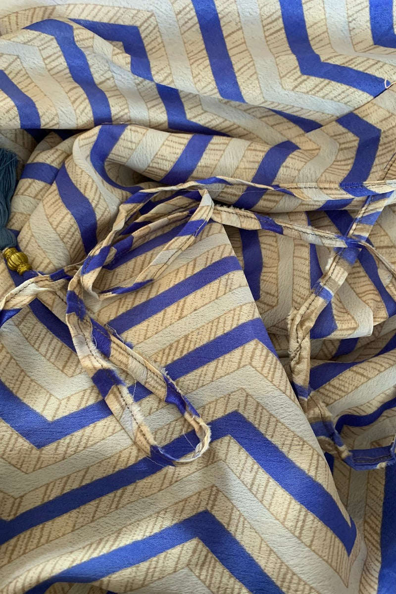 Medusa Harem Jumpsuit - Vintage Sari - Cornflower Blue Peacock Chevron - M/L