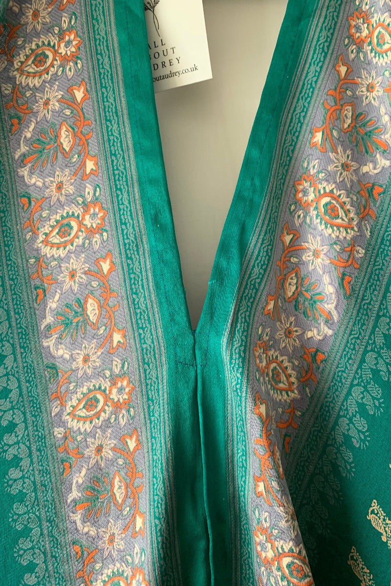 Athena Maxi Dress - Vintage Sari - Mermaid Blue & Mauve Paisley - S to L/XL
