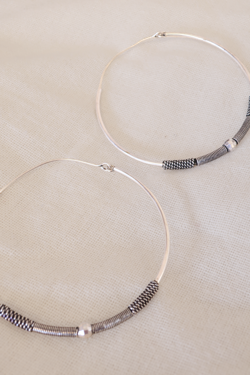 Industrial Hoop Earrings in Silver