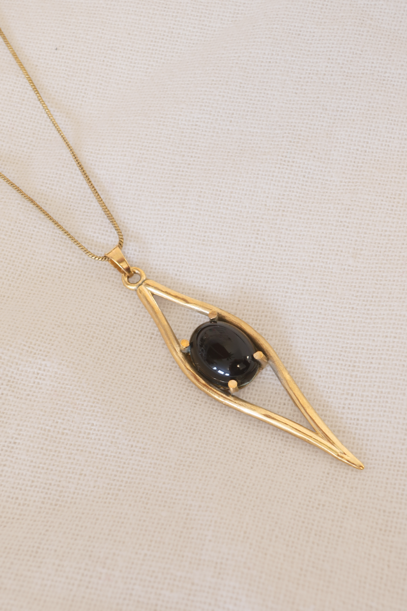 Iris Pendant Necklace in Gold with Black Onyx