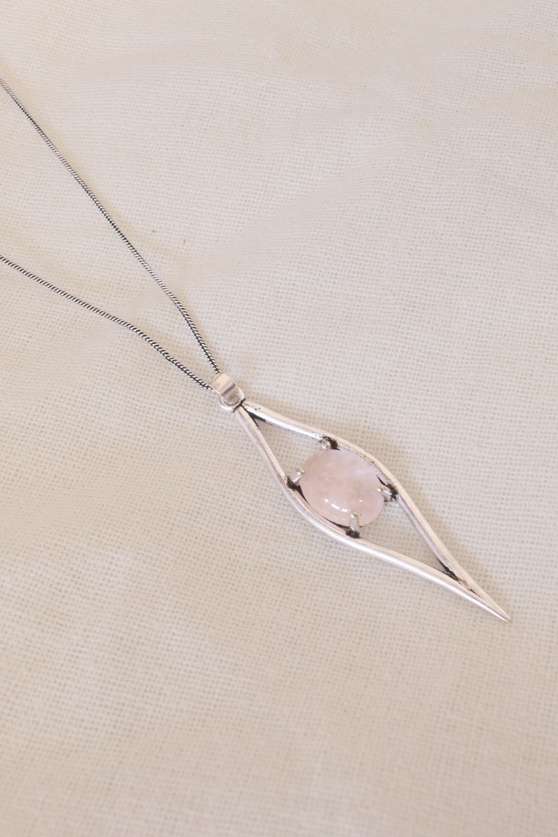 Iris Pendant Necklace in Silver with Rose Quartz