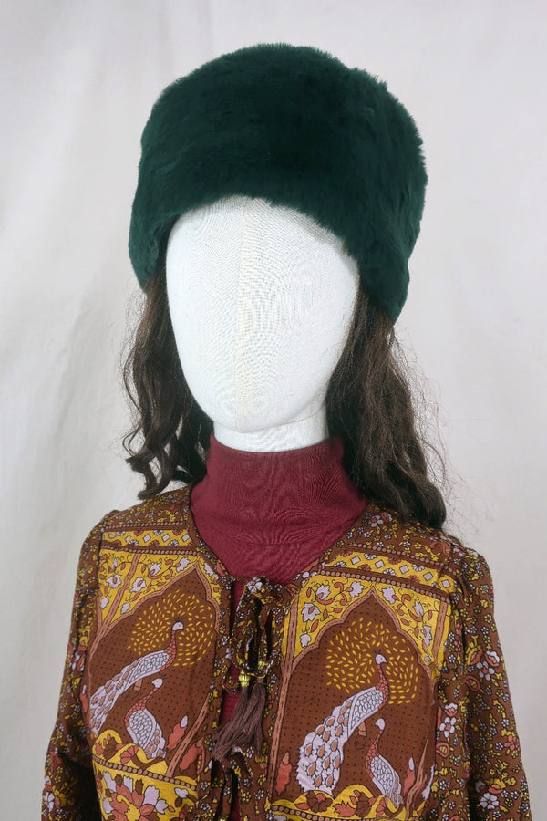Anastasia Faux Fur Hat in Jade Green by All About Audrey