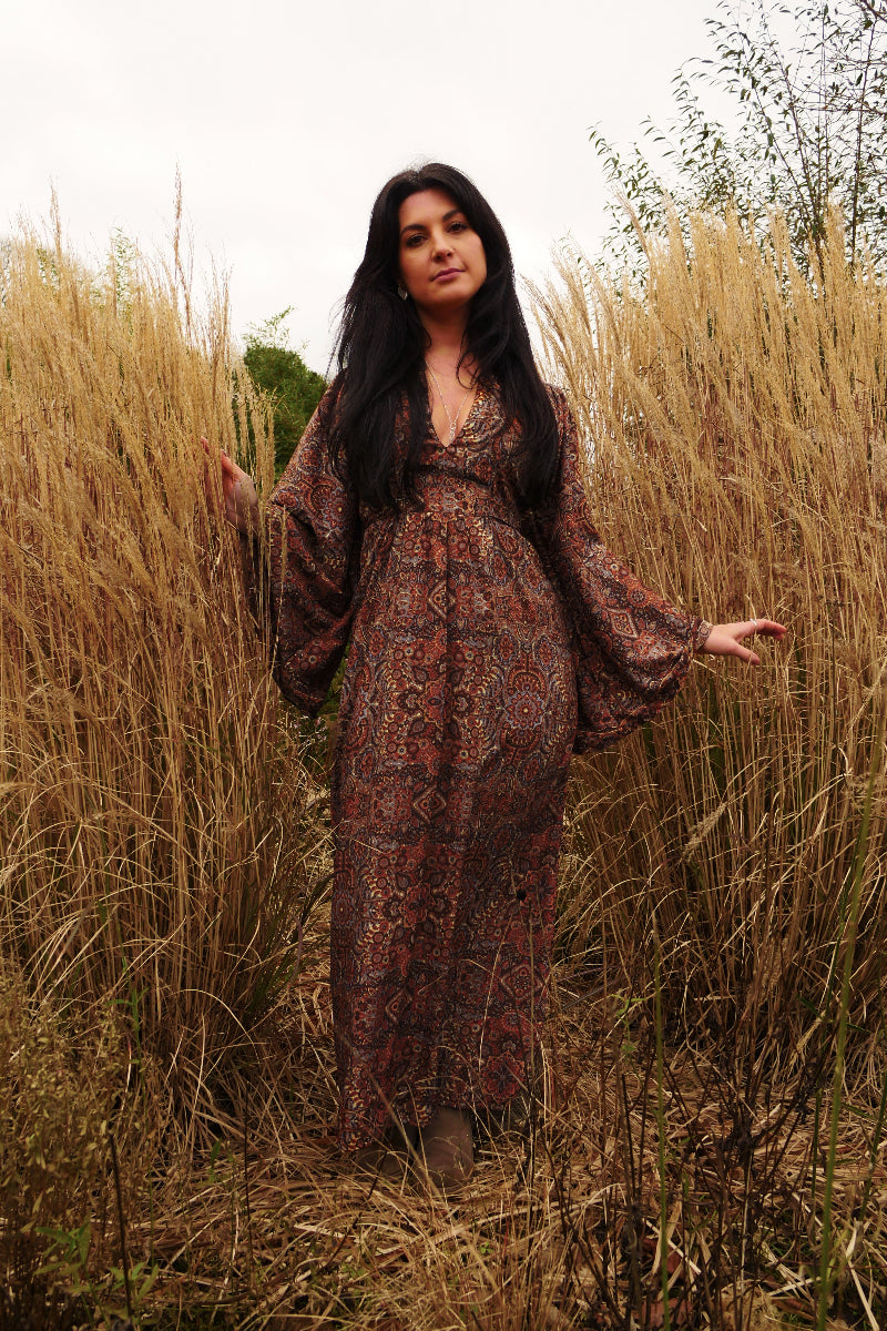 seventies maxi dress 70s Brown Black Chenille Crocheted Vintage Maxi Dress