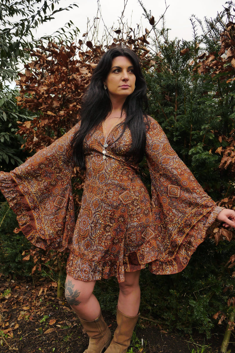 Venus Wrap Dress | Jagger Lilac & Rust Mandala | All About Audrey – All ...