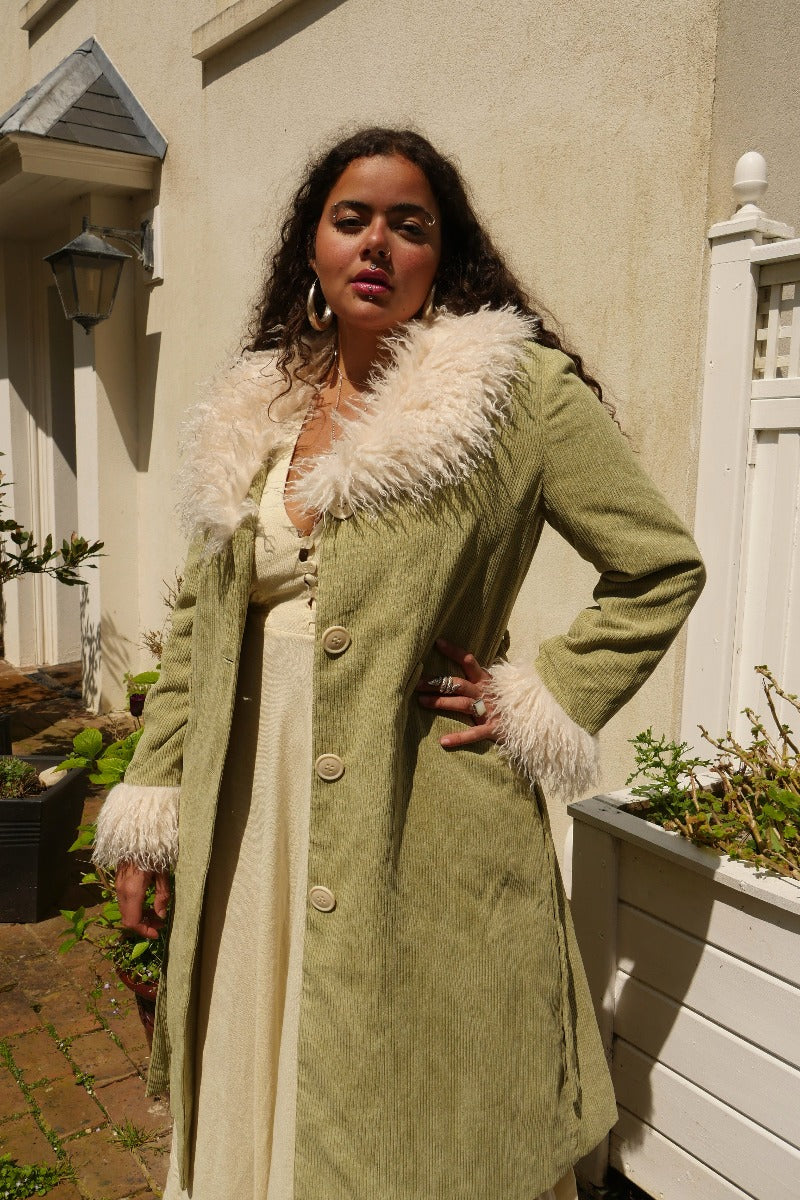 Janis Penny Lane Coat in Agate Green Corduroy by All About Audrey