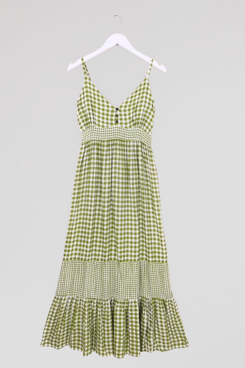 Jessie Maxi Dress in Apple Green Gingham by All About Audrey