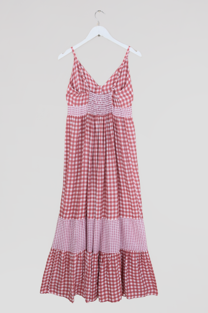 Jessie Maxi Dress in Strawberry Pink Gingham by All About Audrey