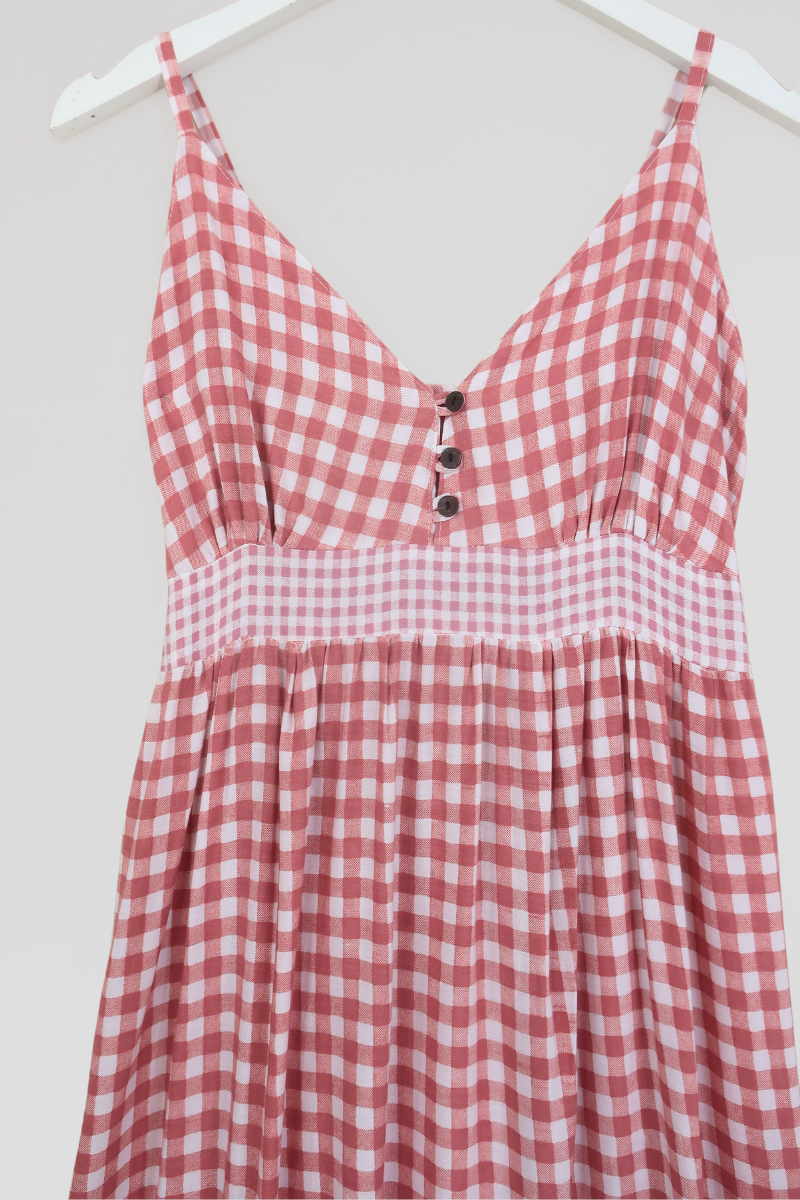 Jessie Maxi Dress in Strawberry Pink Gingham by All About Audrey