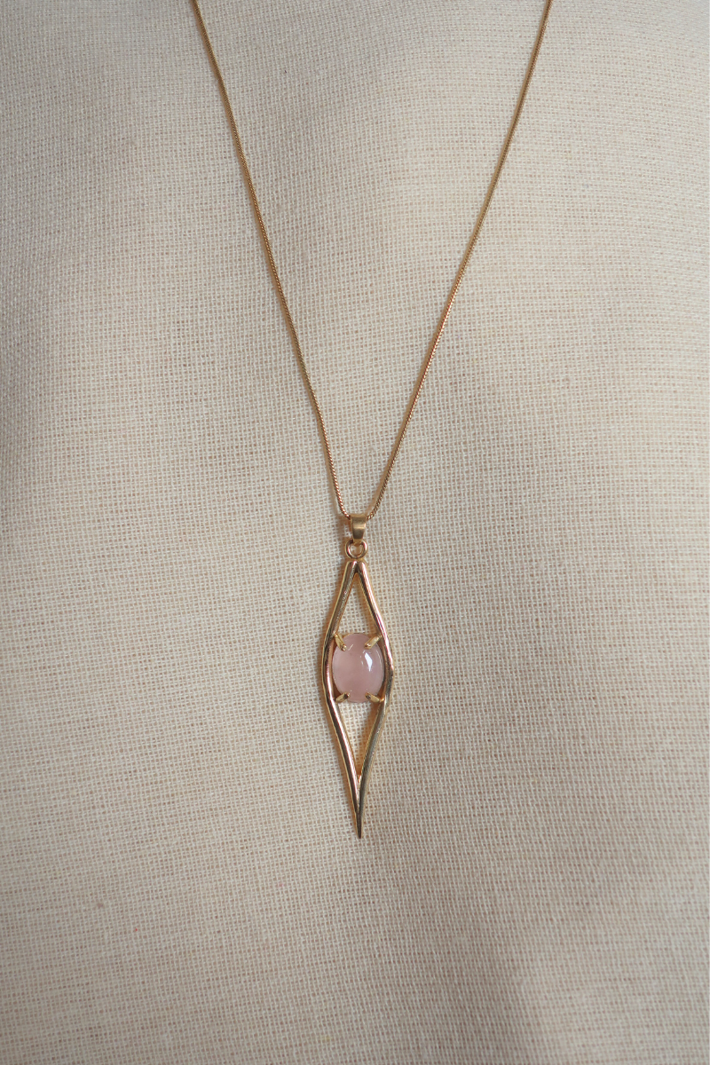 Iris Pendant Necklace in Gold with Rose Quartz