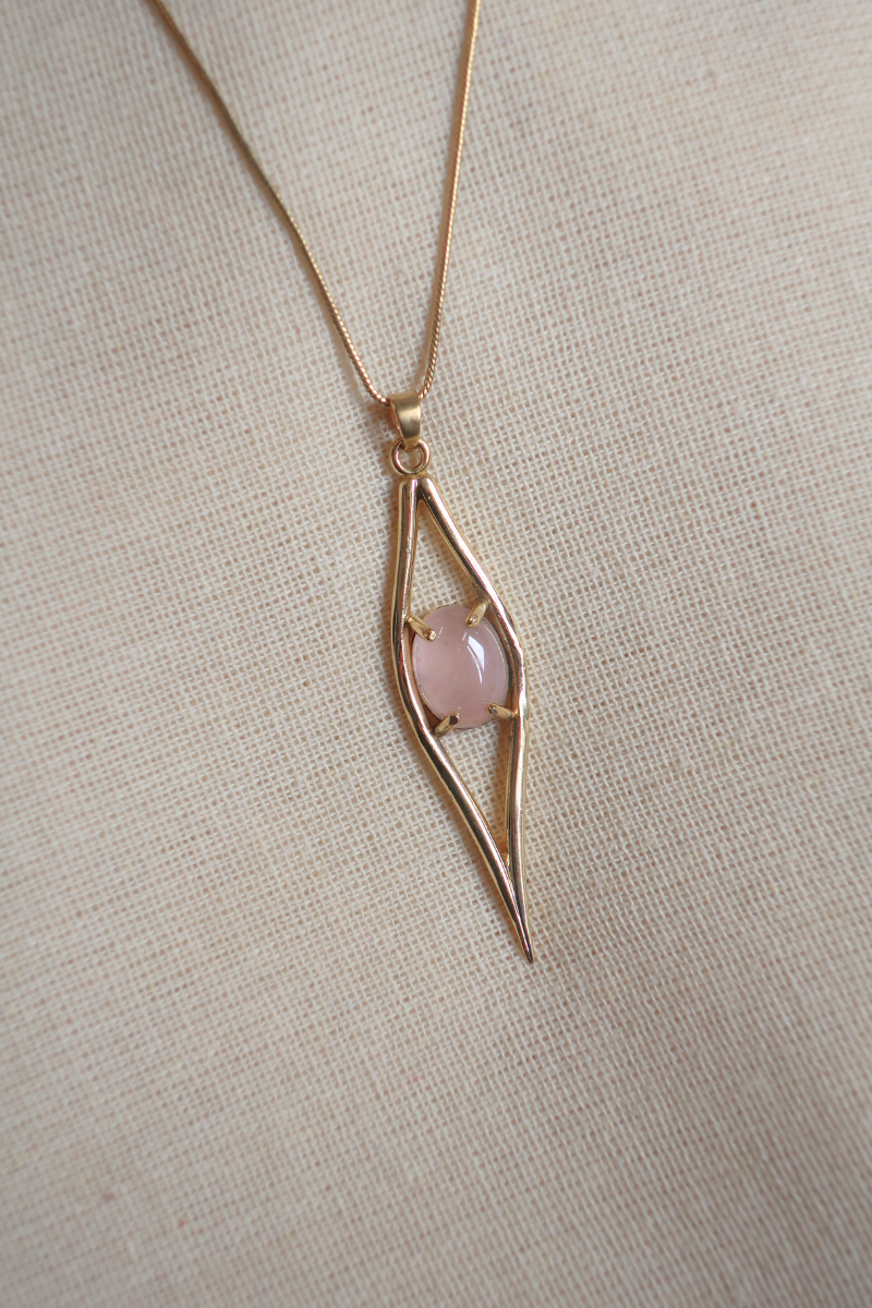 Iris Pendant Necklace in Gold with Rose Quartz