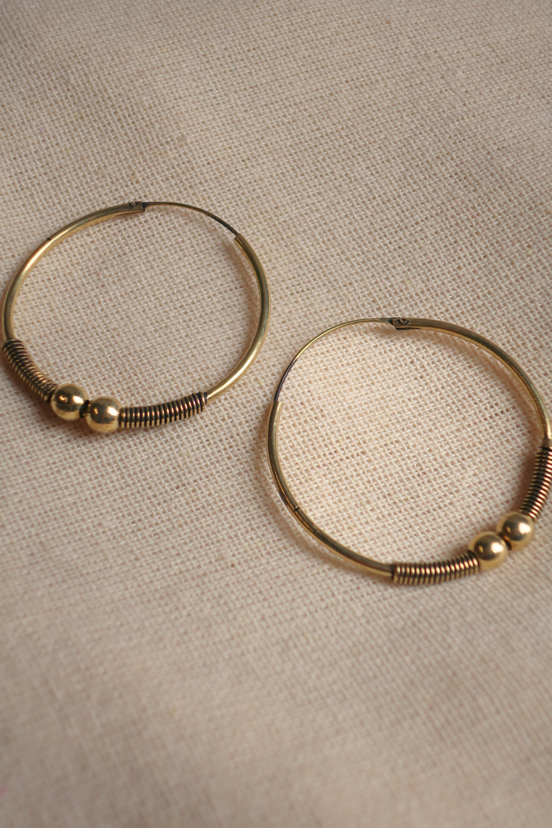 Beaded Hoop Earrings in Gold