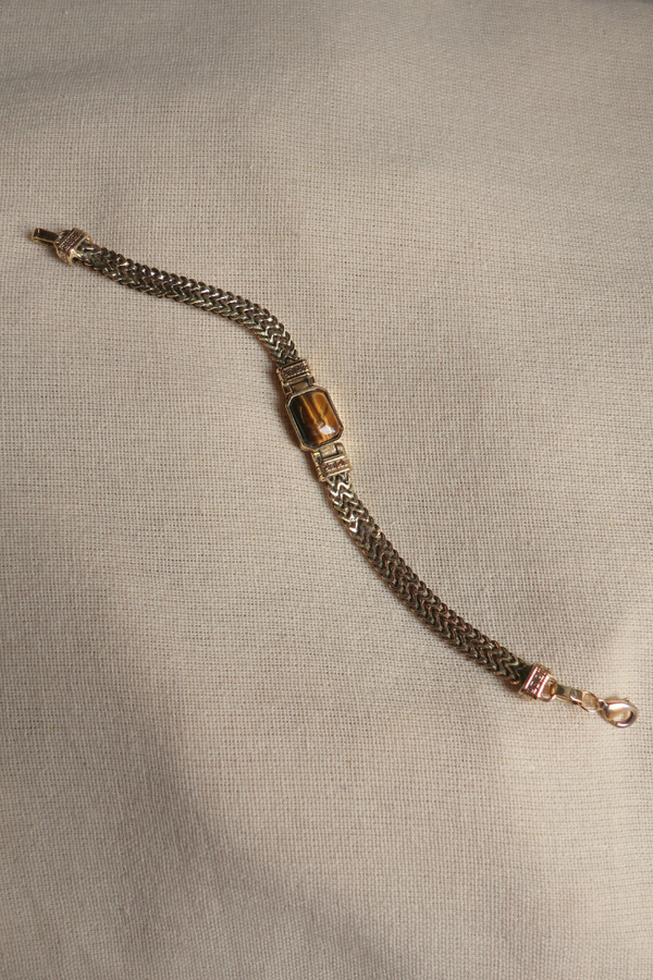 Thick Chain Bracelet in Gold with Tiger's Eye