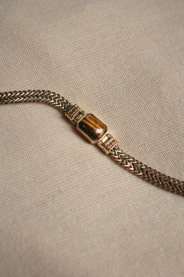Thick Chain Bracelet in Gold with Tiger's Eye