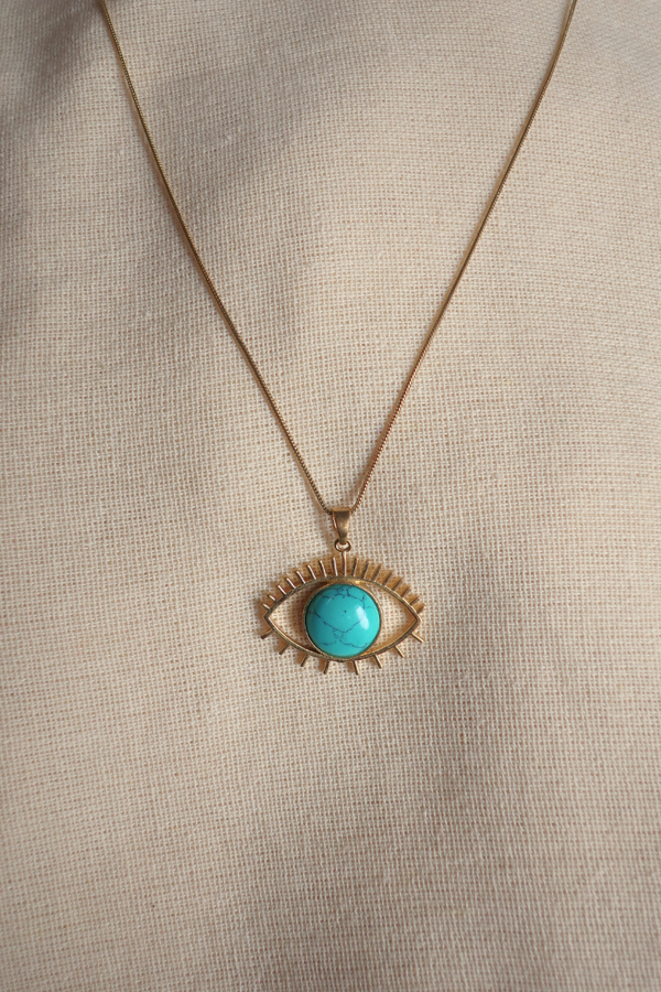 Medusa Pendant Necklace in Gold with Turquoise