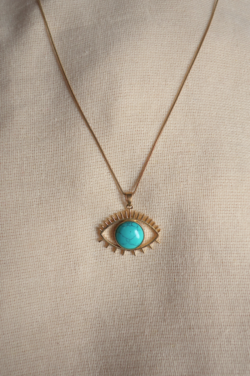 Medusa Pendant Necklace in Gold with Turquoise
