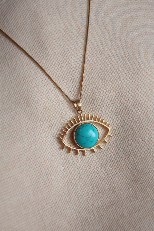 Medusa Pendant Necklace in Gold with Turquoise
