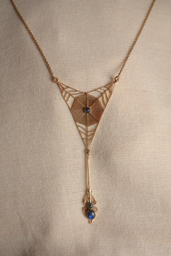 Arachne Necklace in Gold with Marbled Tourmaline