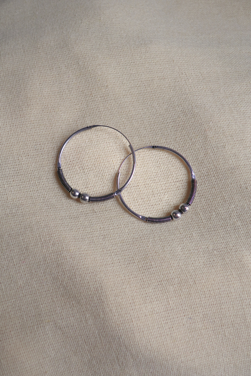 Beaded Hoop Earrings in Silver