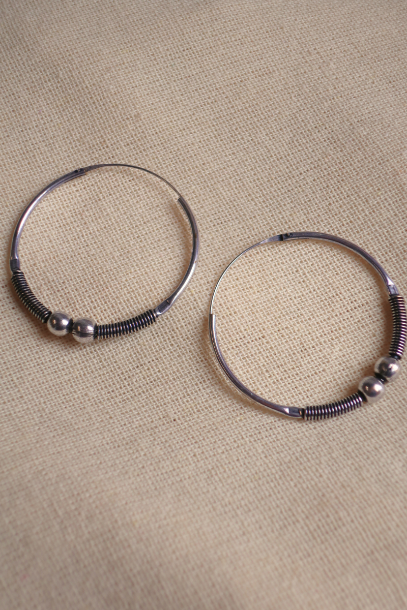 Beaded Hoop Earrings in Silver