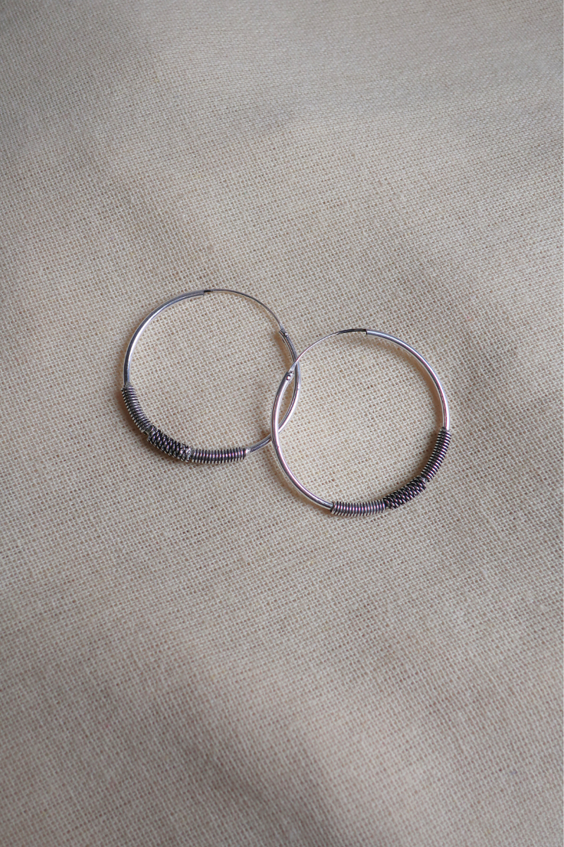 Rope Engraved Hoop Earrings in Silver