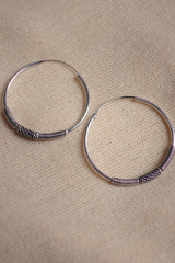 Rope Engraved Hoop Earrings in Silver