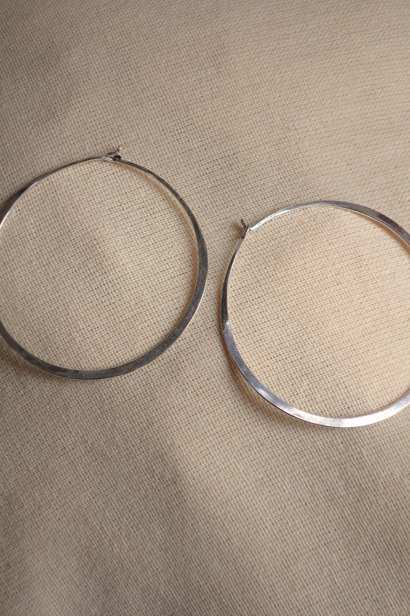 Extra Large Flat Hoop Earrings in Silver