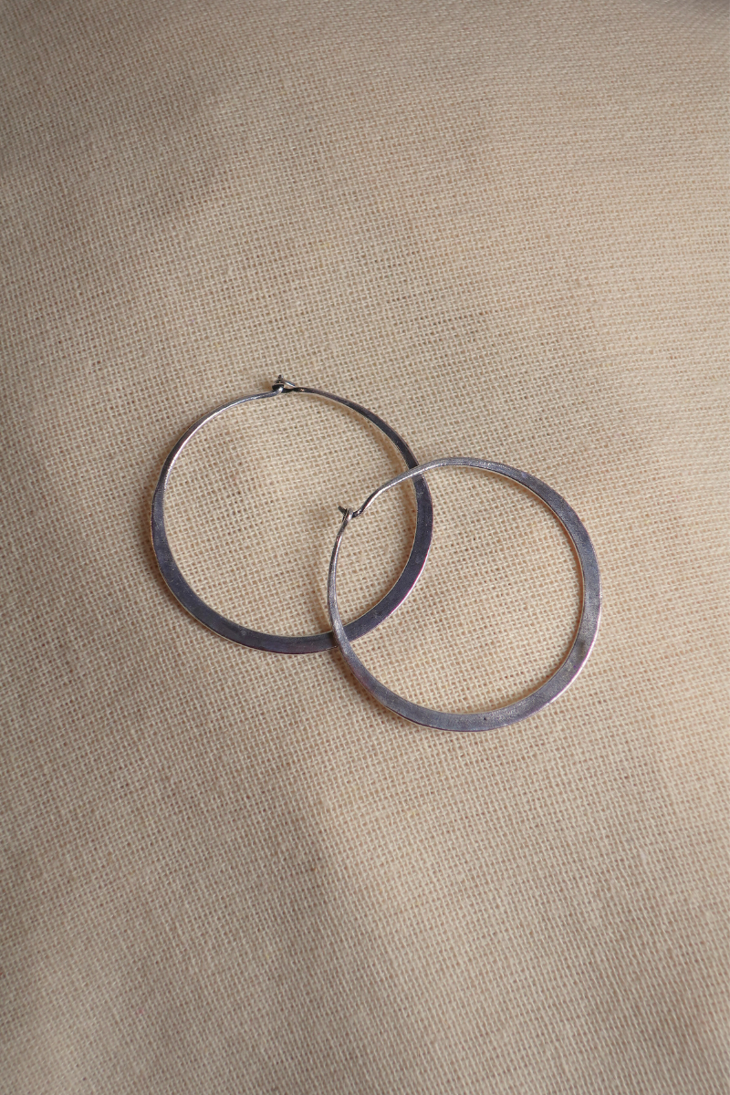 Large Flat Hoop Earrings in Silver