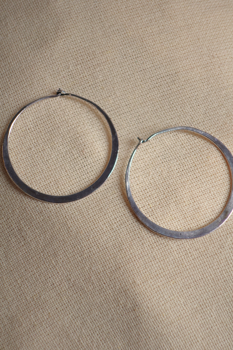 Large Flat Hoop Earrings in Silver