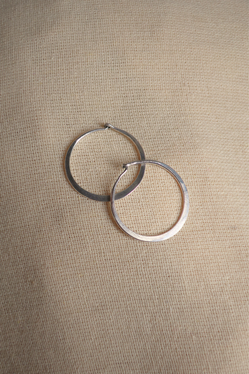 Small Flat Hoop Earrings in Silver