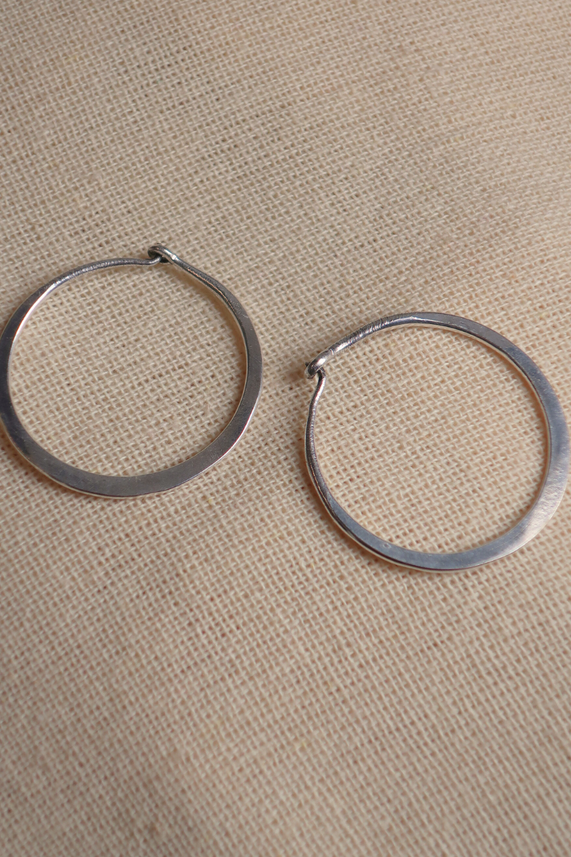 Small Flat Hoop Earrings in Silver