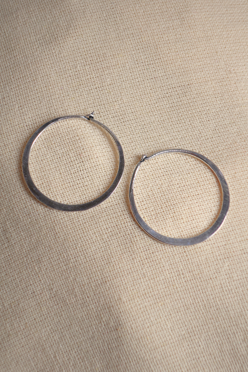 Medium Flat Hoop Earrings in Silver