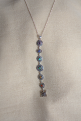 Precious Stones Chakra Flower Drop Pendant Necklace in Silver