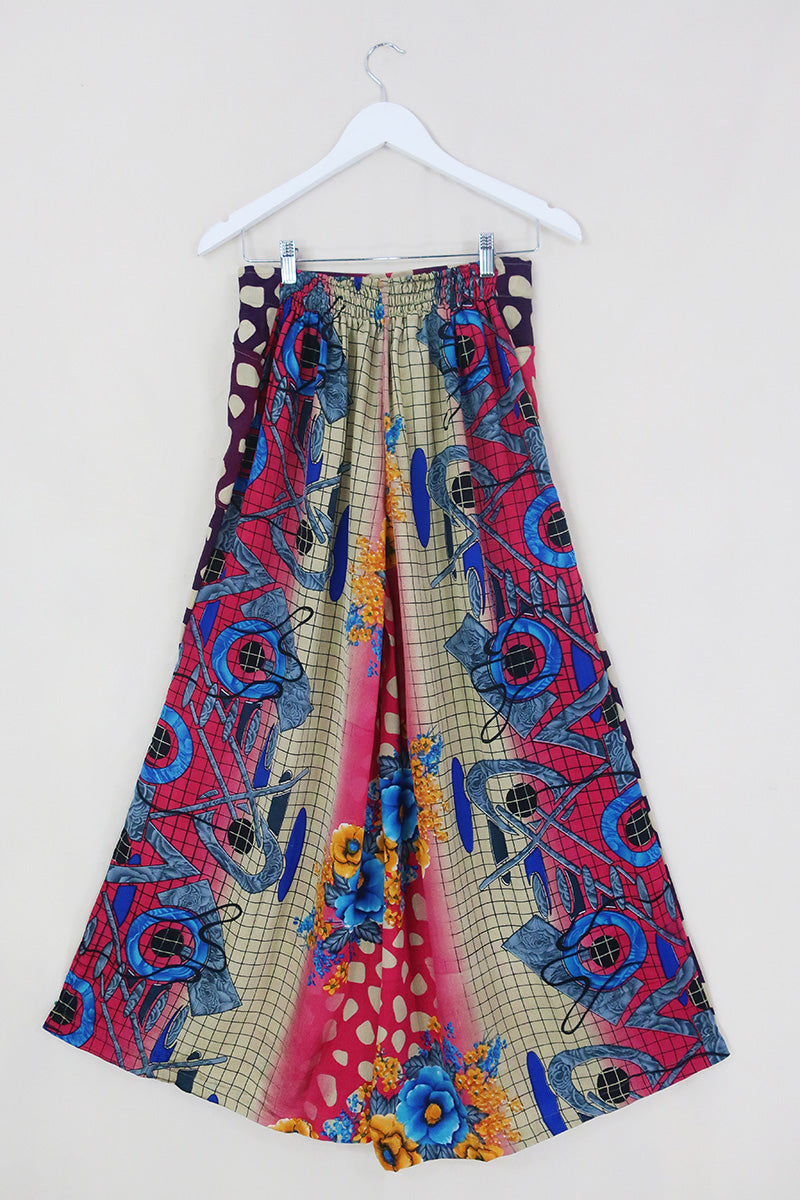 Joni High Waisted Flares - Vintage Sari - Cerise & Aubergine - Free Size S/M by All About Audrey