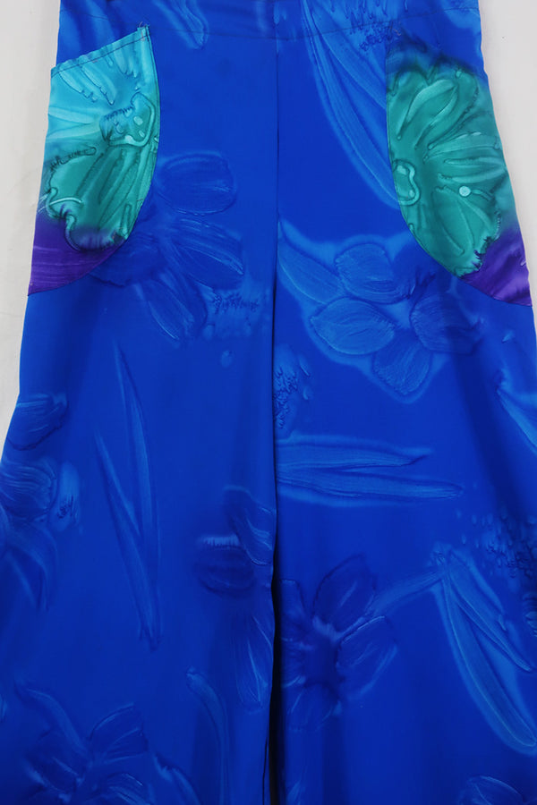 Joni High Waisted Flares - Vintage Sari - Blue Watercolour Floral - Free Size S/M by All About Audrey