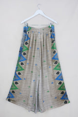 Joni High Waisted Flares - Vintage Sari - Almond, Grass & Sky - Free Size L/XL by All About Audrey