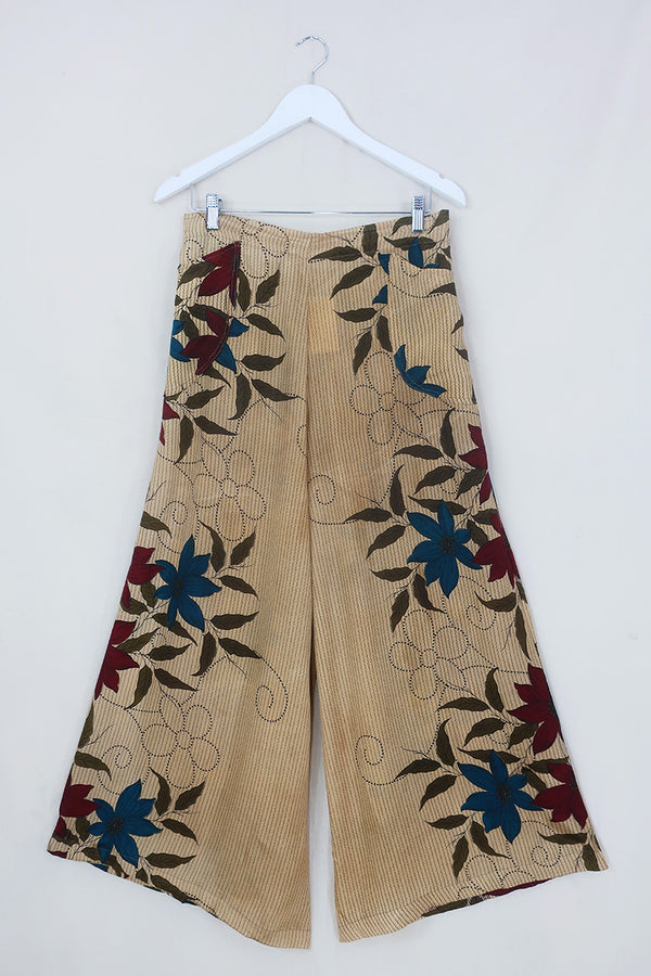 Joni High Waisted Flares - Vintage Sari - Sandstone Vine Floral - Free Size L/XL by All About Audrey