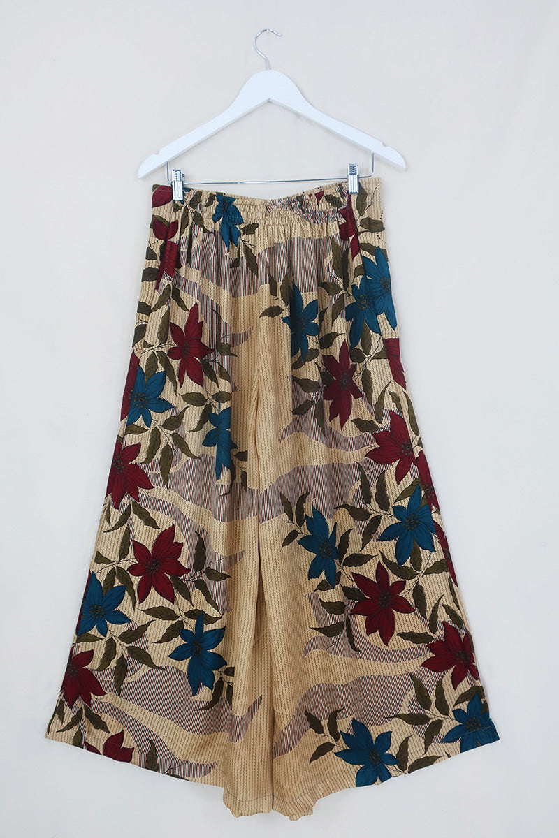 Joni High Waisted Flares - Vintage Sari - Sandstone Vine Floral - Free Size L/XL by All About Audrey