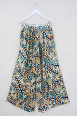 Joni High Waisted Flares - Vintage Sari - Sheer Tropical Birds - Free Size L/XL by All About Audrey