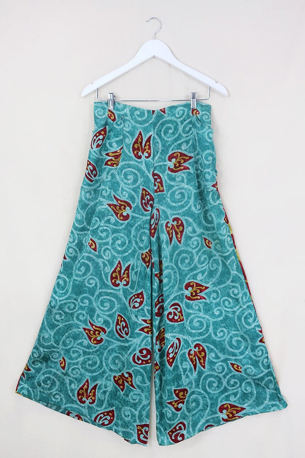 Joni High Waisted Flares - Vintage Sari - Seafoam & Ruby - Free Size M/L by All About Audrey
