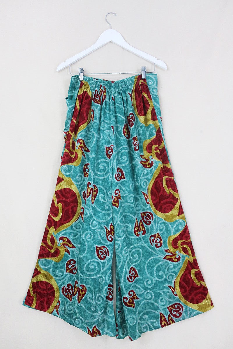 Joni High Waisted Flares - Vintage Sari - Seafoam & Ruby - Free Size M/L by All About Audrey