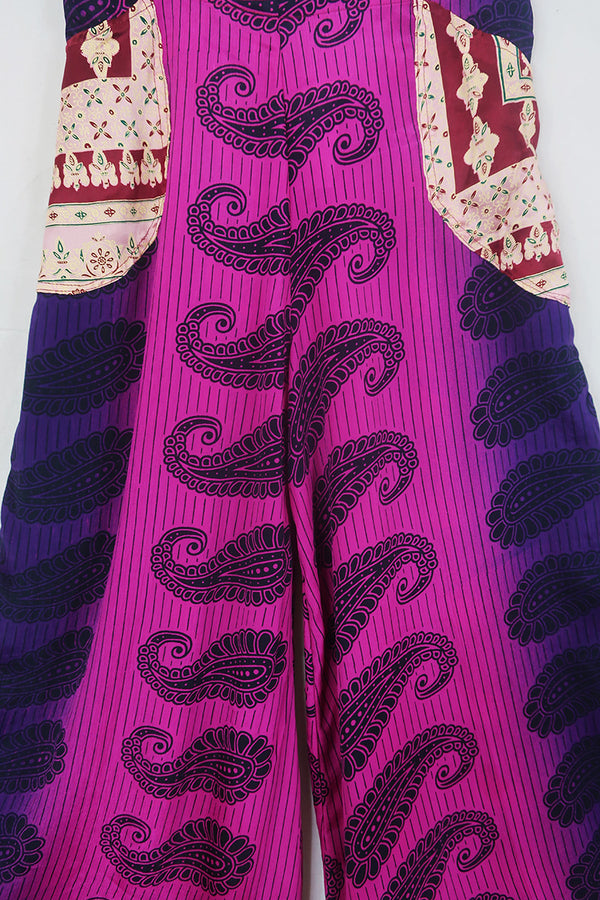 Joni High Waisted Flares - Vintage Sari - Raspberry & Grape - Free Size M/L by All About Audrey